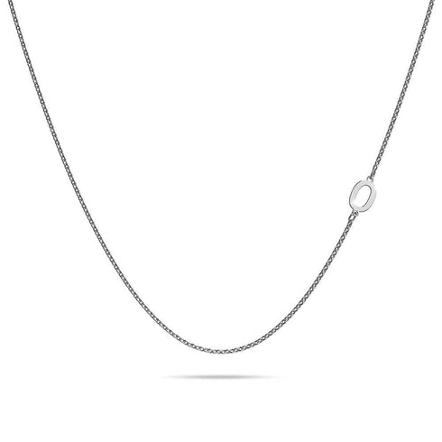 Bold Alphabet Letter Initial Charm Necklace in White Gold Tone